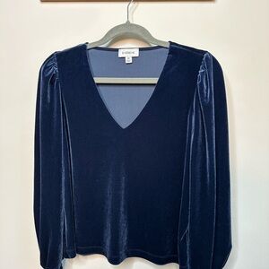 Evereve Deep Blue Velvet V-Neck Top